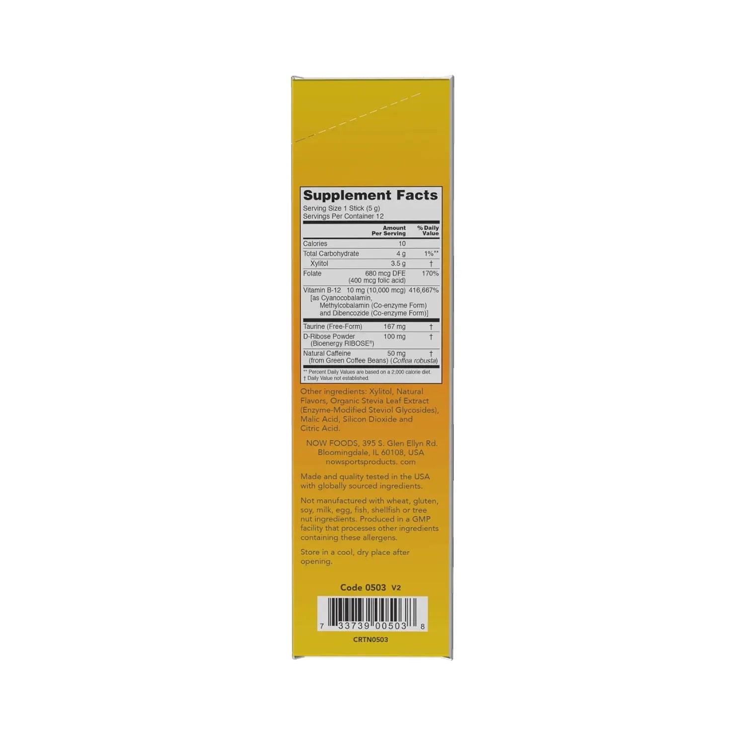 NOW FOODS B-12 ENERGY BOOST CON 12 STICKS DE 60 G SFN