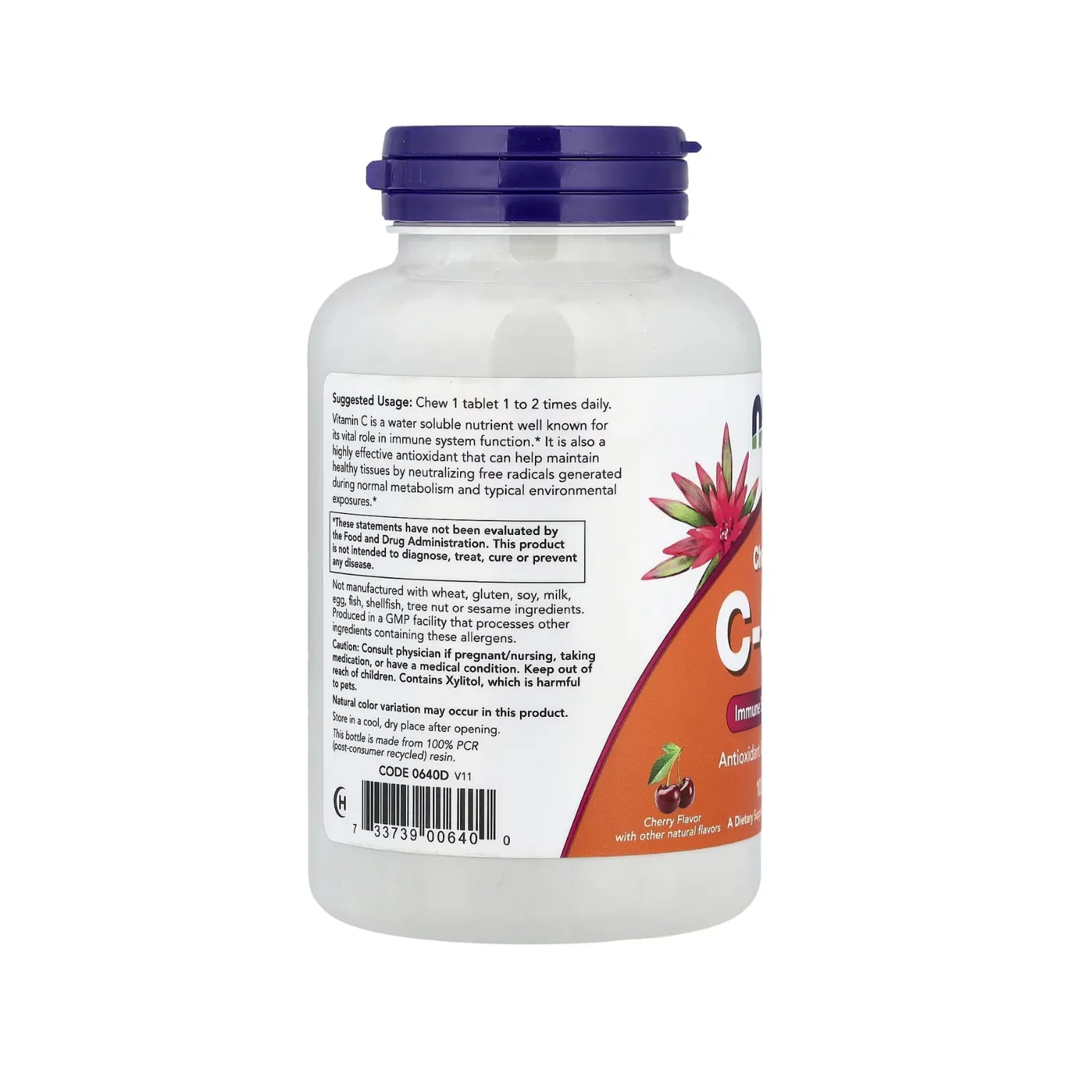 NOW FOODS VITAMINA C-500 100 MASTICABLES SABOR CEREZA SFN