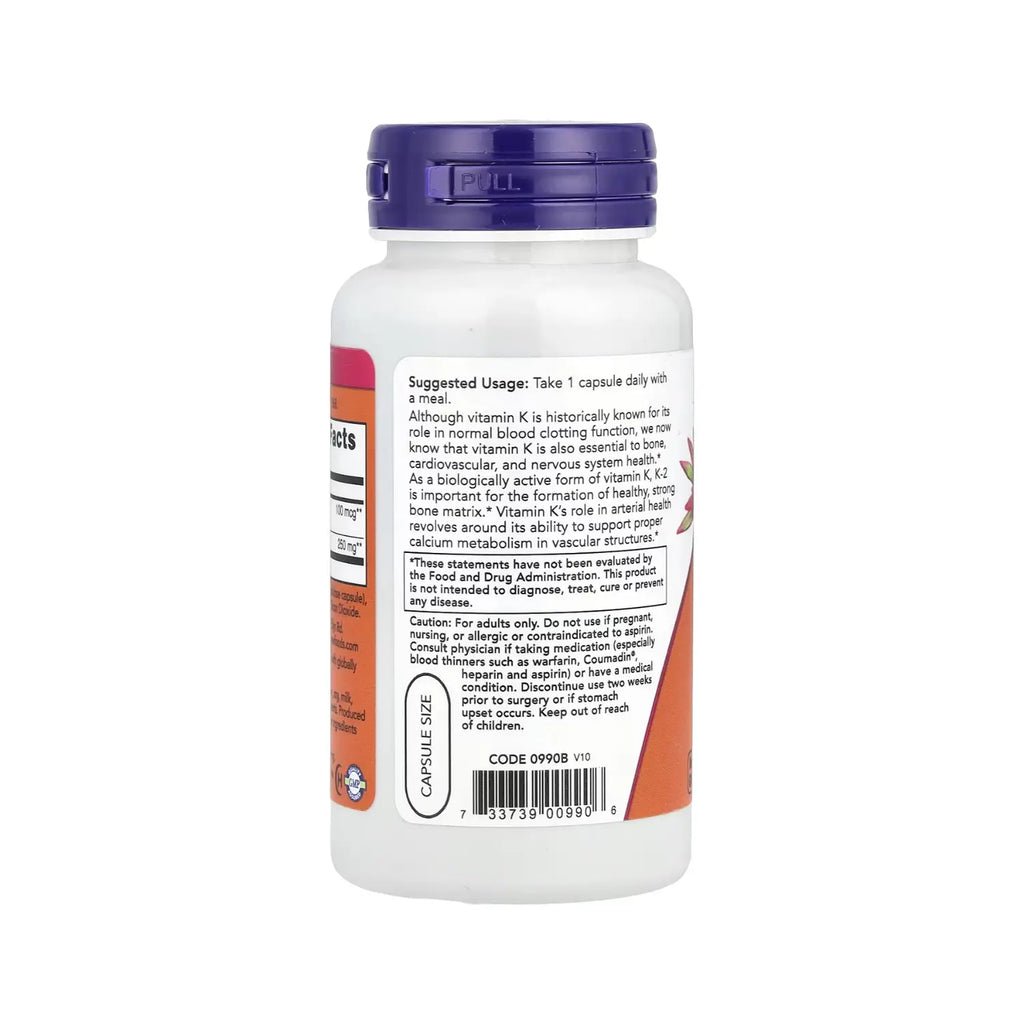 NOW FOODS VITAMINA K-2 HUESOS SALUDABLES 100 VEGCAPS SFN