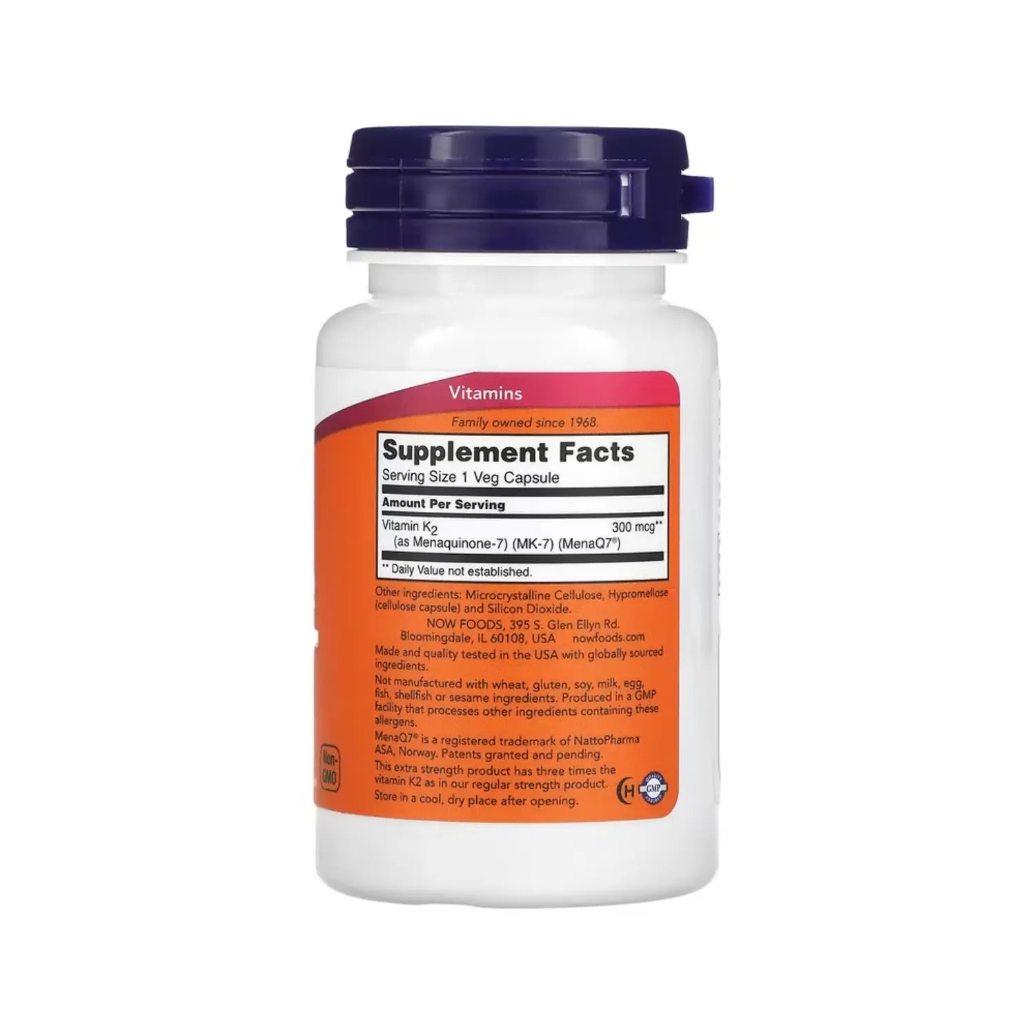 NOW Foods, Vitamina K2 MK-7, Concentración extra, 60 cápsulas vegetales sfn
