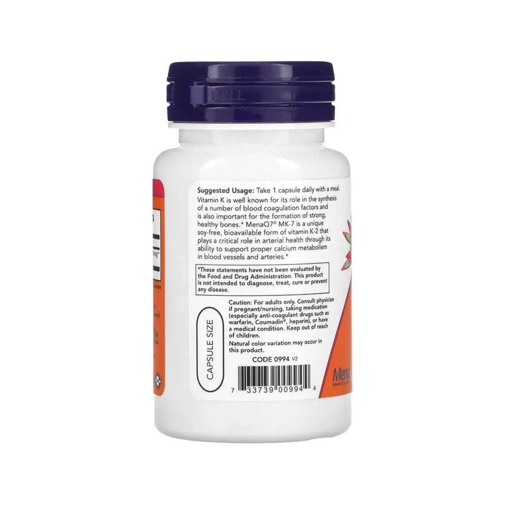 NOW Foods, Vitamina K2 MK-7, Concentración extra, 60 cápsulas vegetales sfn