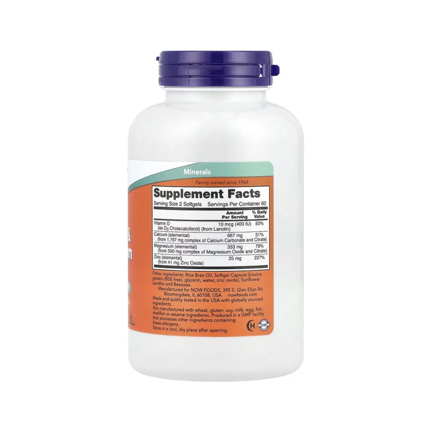 NOW FOODS CALCIO Y MAGNESIO 120 SOFTGELS CON D3 Y ZINC SFN