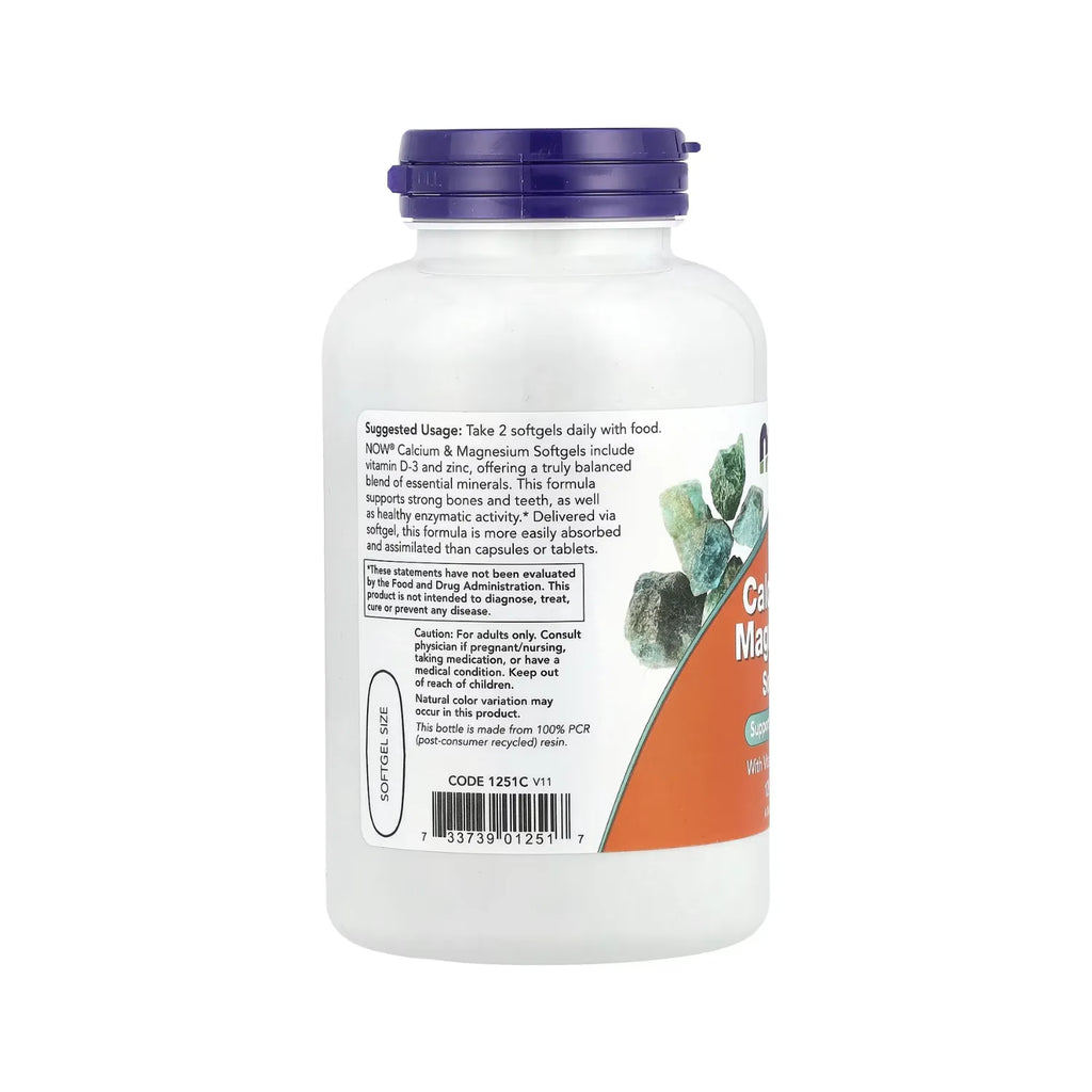 NOW FOODS CALCIO Y MAGNESIO 120 SOFTGELS CON D3 Y ZINC SFN