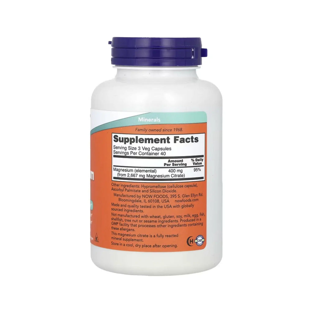 NOW FOODS CITRATO DE MAGNESIO MAGNESIUM CITRATE 120VCAPS SFN