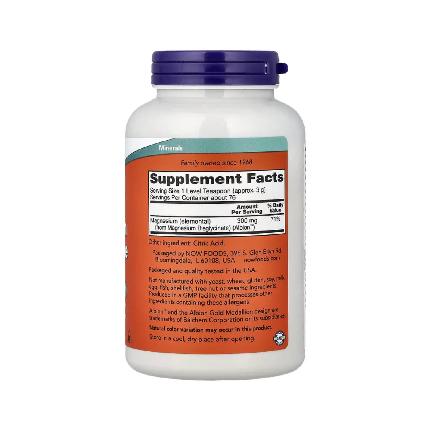 NOW FOODS BISGLICINATO DE MAGNESIO EN POLVO 227 G (8 OZ) SFN