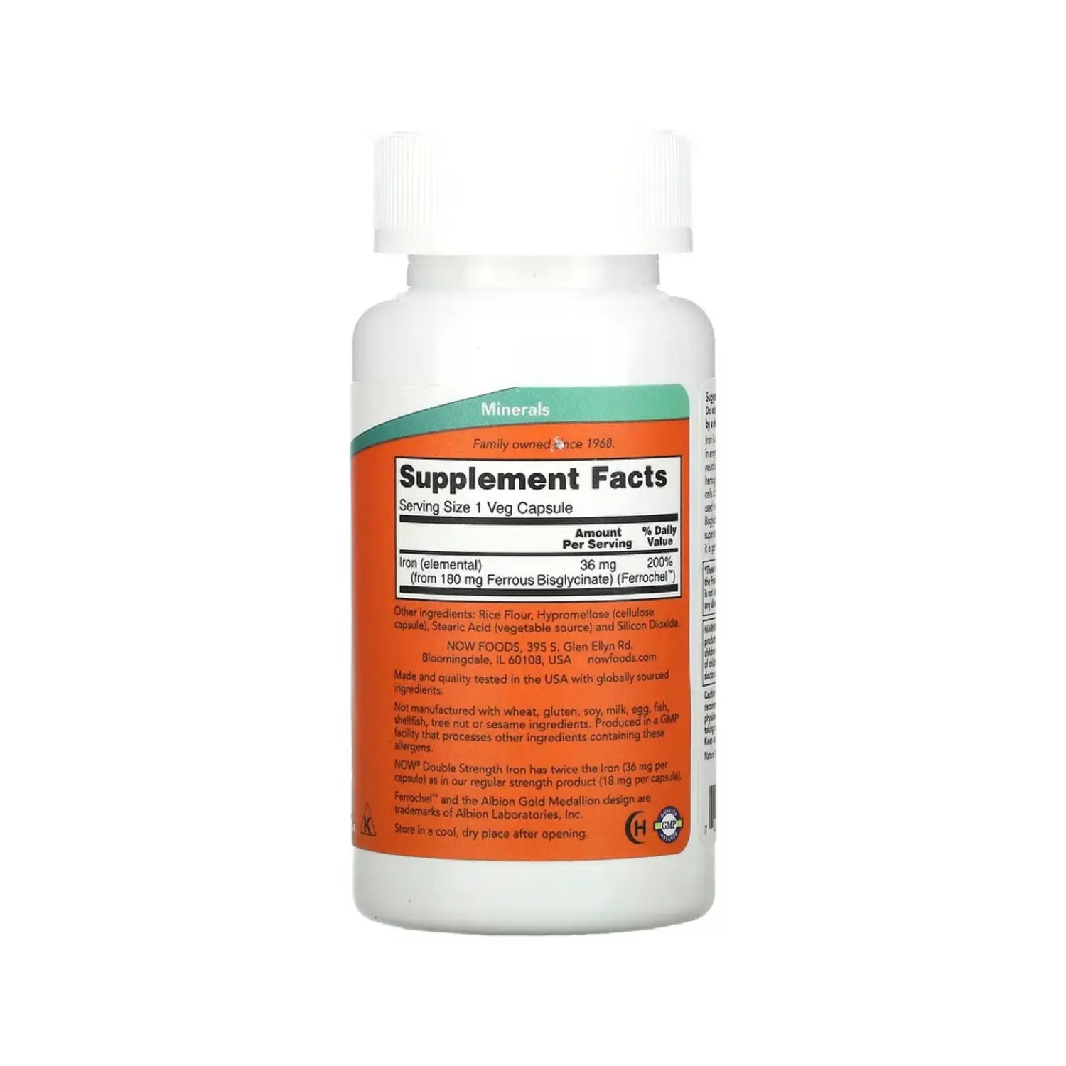 NOW FOODS IRON FERROCHEL HIERRO 36 MG 90 VEGCAPS SFN