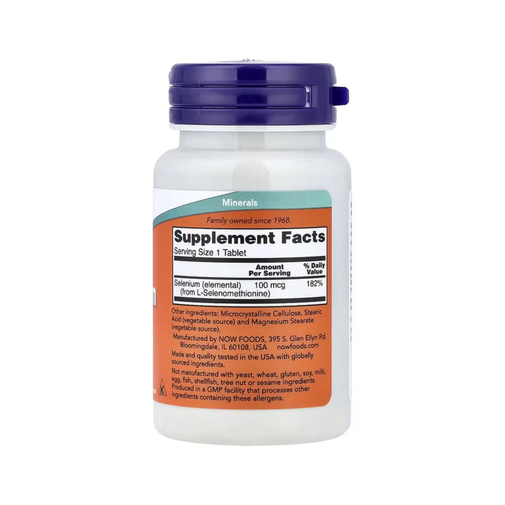 NOW Foods, Selenio, 100 mcg, 100 comprimidos sfn