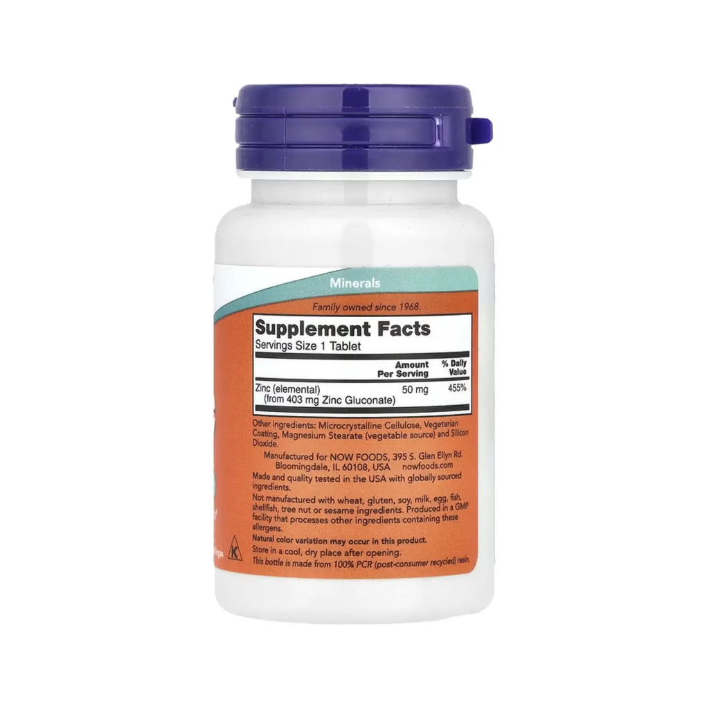 NOW FOODS GLUCONATO DE ZINC 50MG 100 TABS SFN