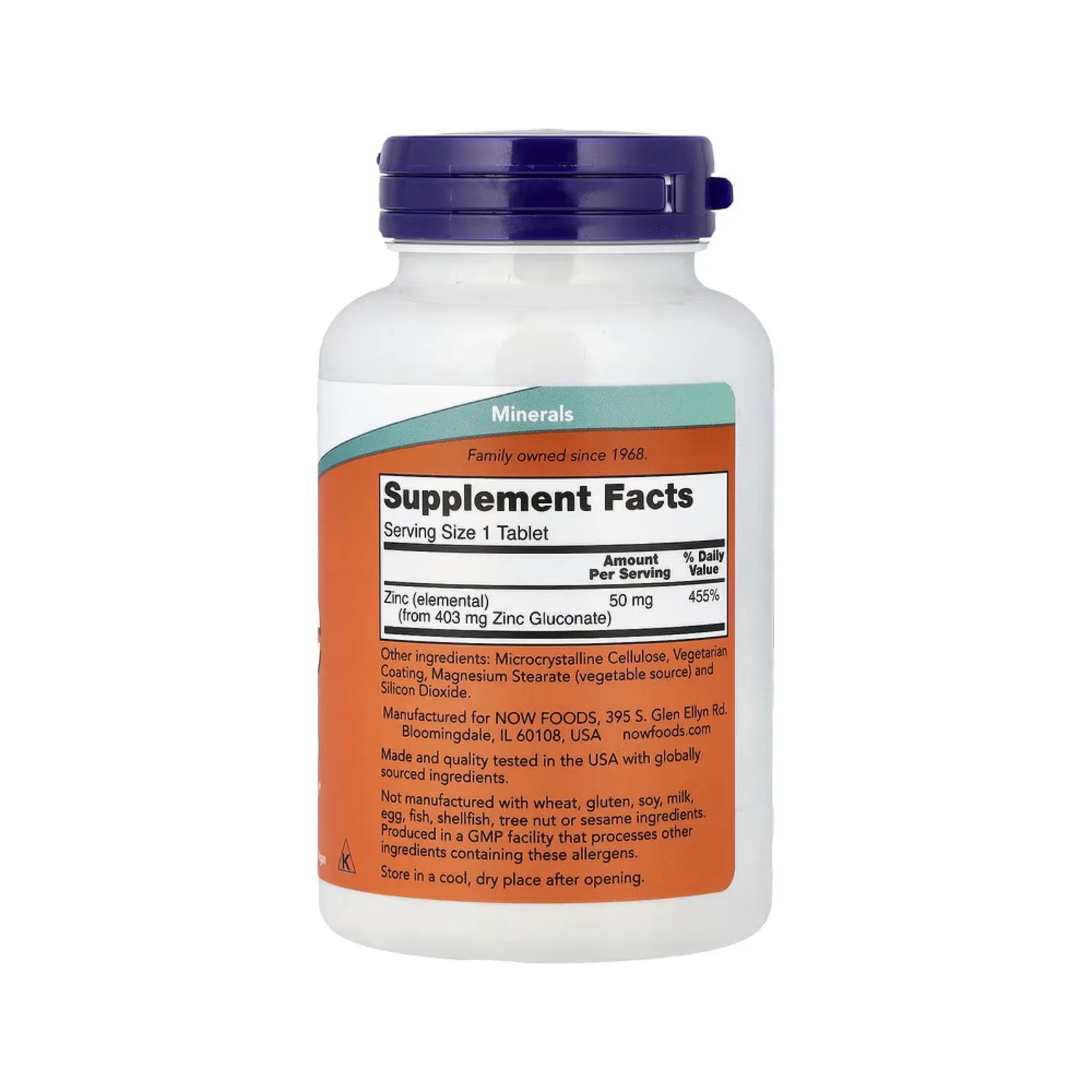 NOW FOODS ZINC IMUNIDAD 50MG 250 TABS VEGANO SFN