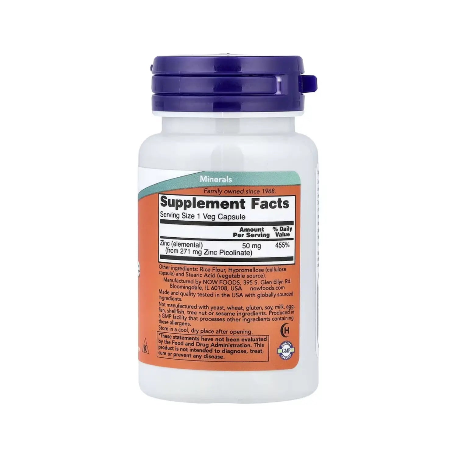 NOW FOODS PICOLINATO DE ZINC INMUNIDAD 50MG 60 VEGCAPS SFN