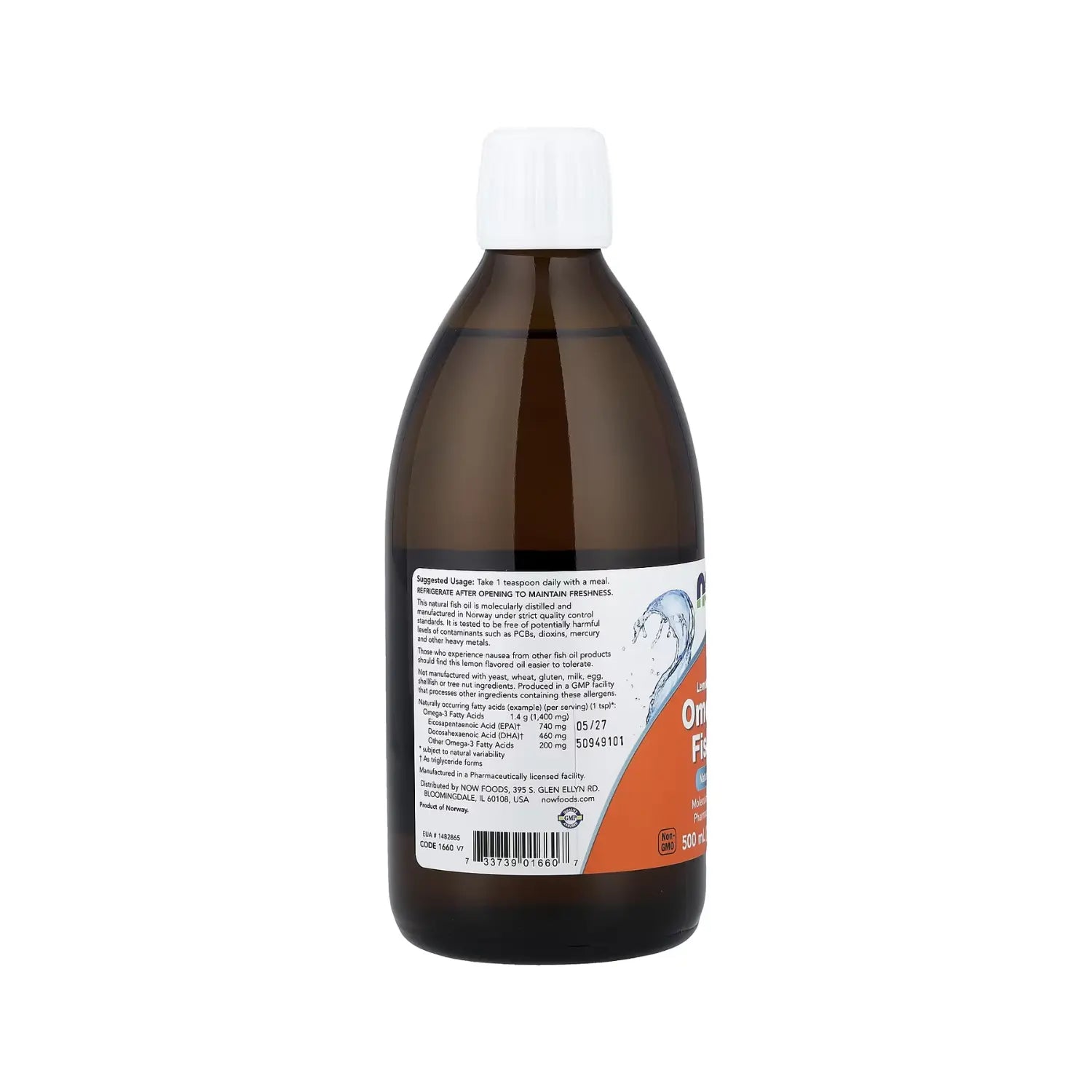 NOW Foods, Aceite de pescado con Omega-3, sabor limón, 16.9 fl oz (500 ml) sfn