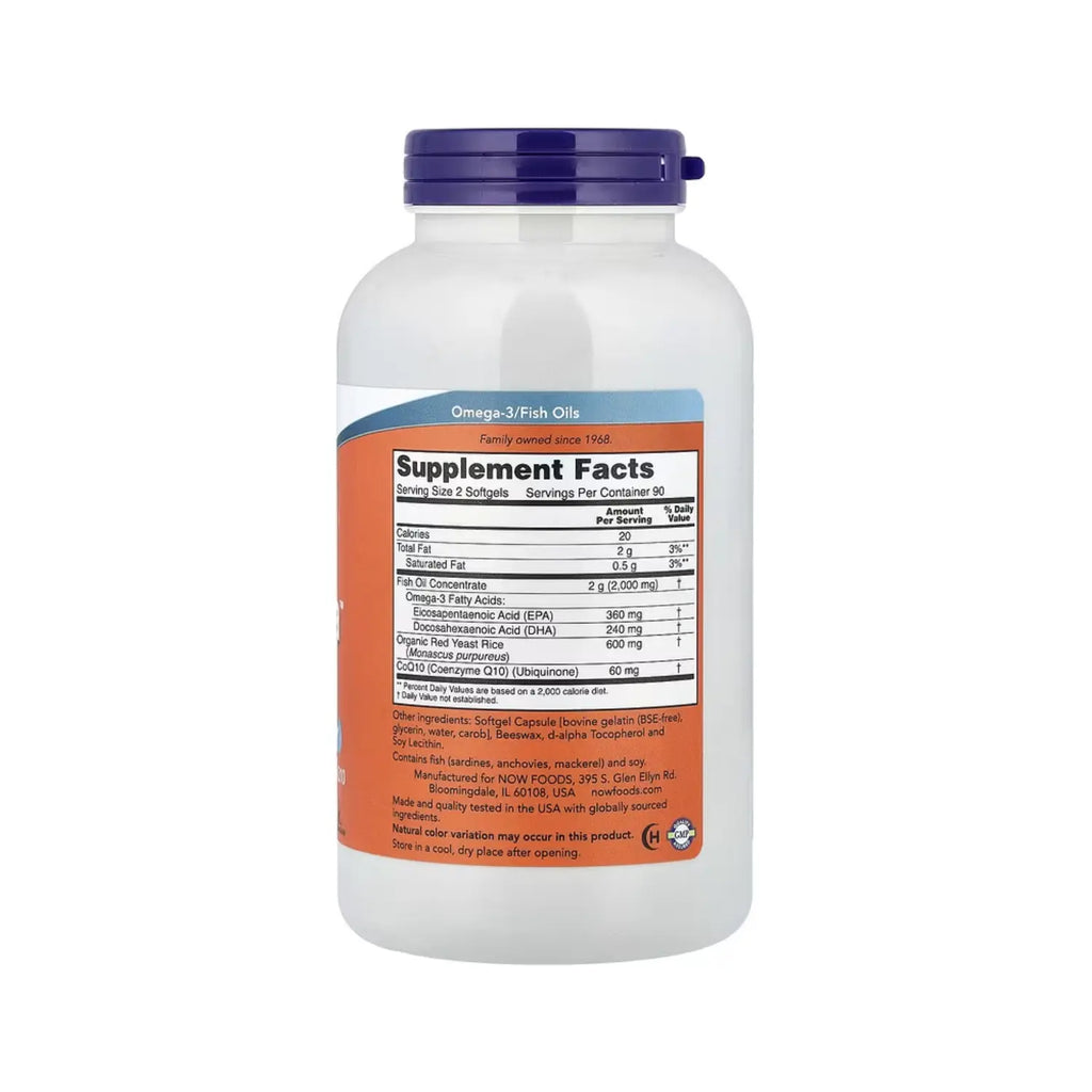 NOW Foods, Red Omega, Arroz de levadura roja con CoQ10, 180 cápsulas blandas sfn
