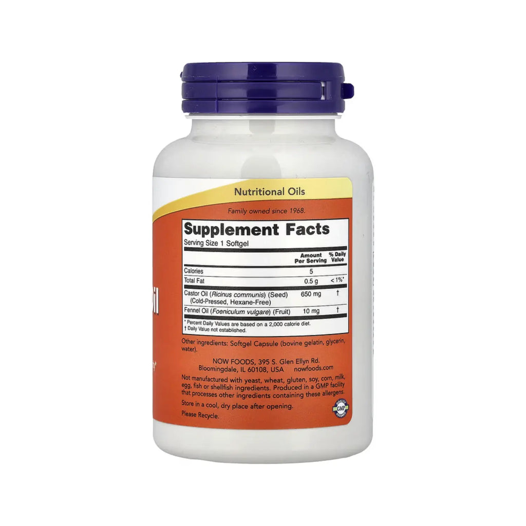 NOW FOODS, ACEITE DE RICINO, 650 MG, 120 SOFTGELS SFN