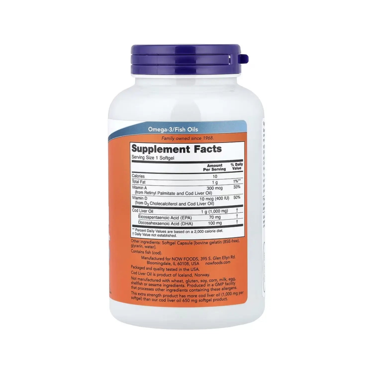 NOW Foods, Aceite de Hígado de Bacalao, 1,000 mg, 180 softgel sfn