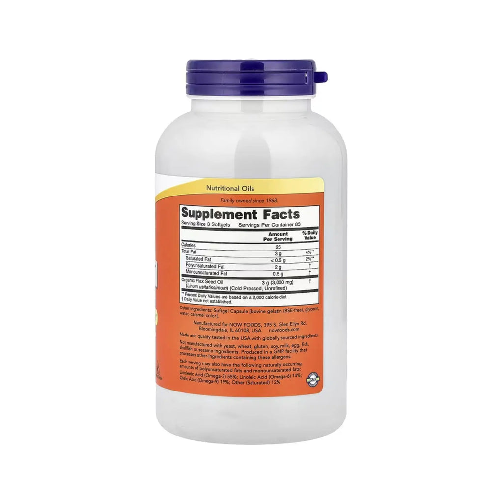 NOW Foods, Aceite de lino con omega-3 esenciales, 1000 mg, 250 softcaps sfn