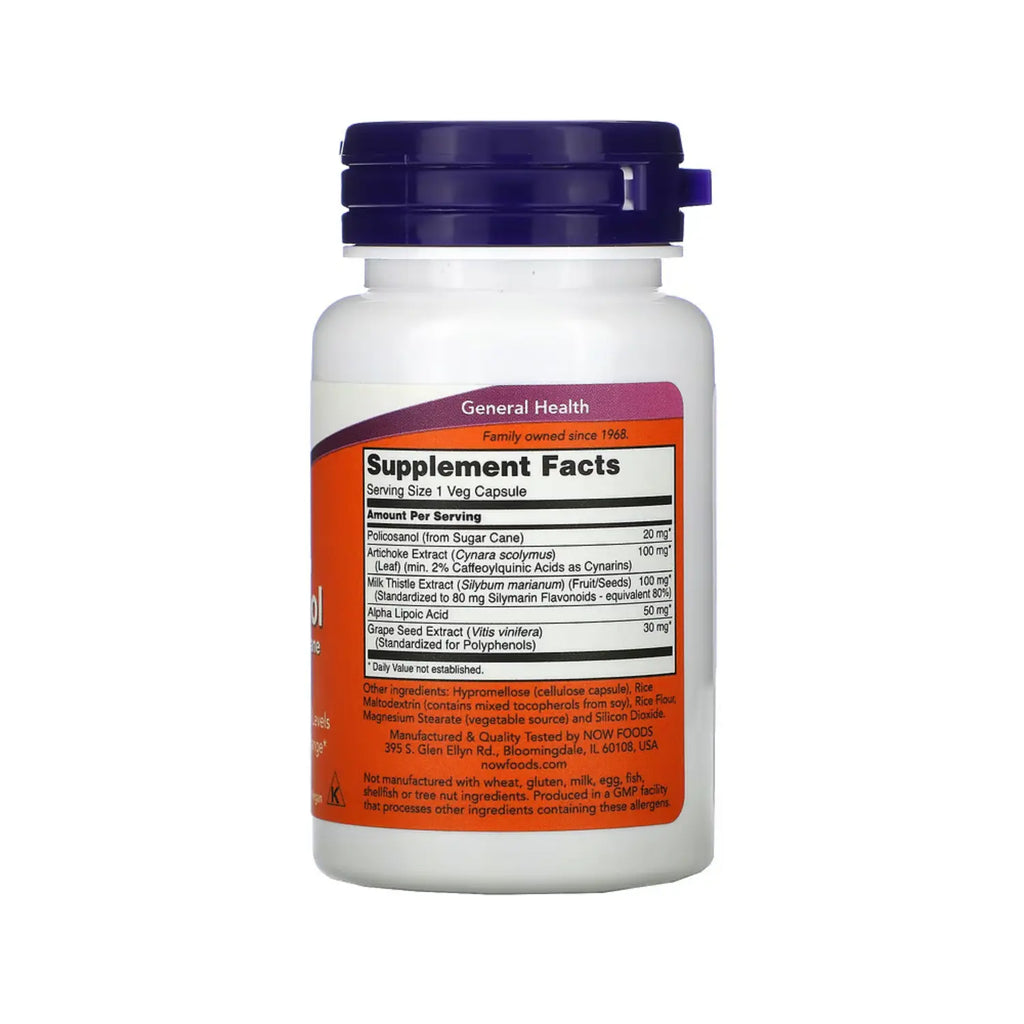 NOW FOODS, POLICOSANOL DE DOBLE CONCENTRACIÓN, 90 CAPS SFN