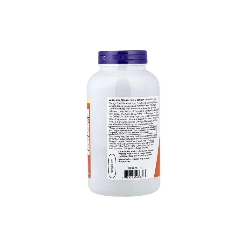 NOW FOODS, OMEGA 3-6-9, 1000 MG, 250 CAPSULAS SFN