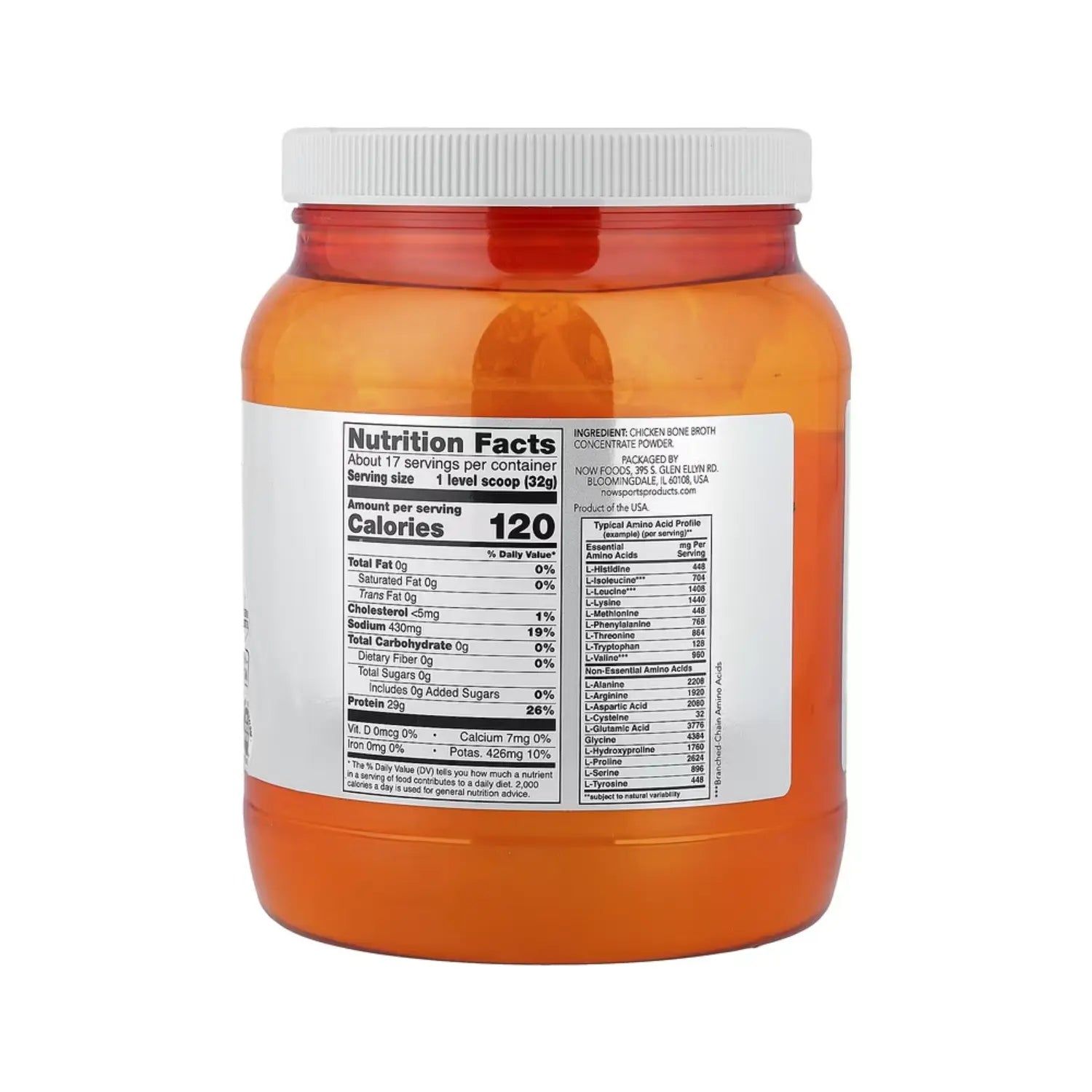 NOW FOODS PROTEÍNA DE CALDO DE HUESO DE POLLO 544GR SFN