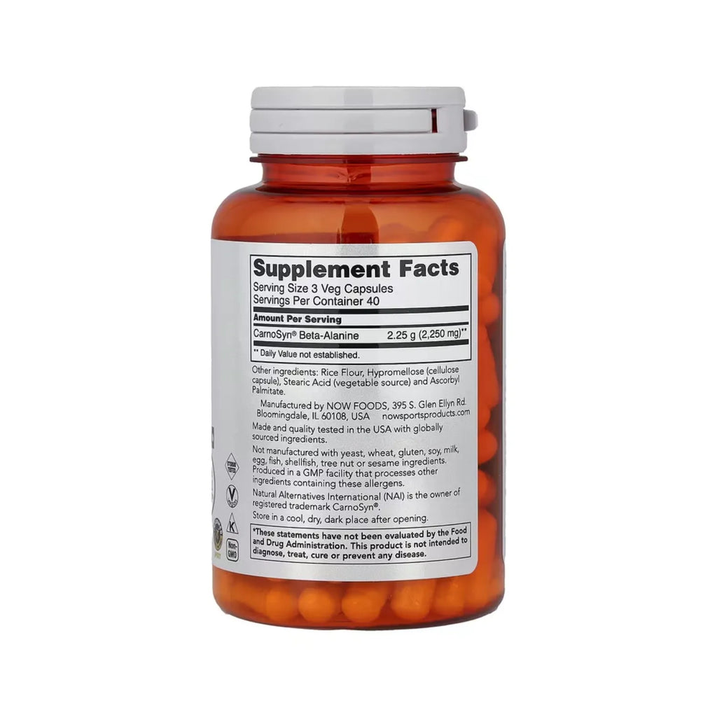 NOW FOODS SPORTS BETA-ALANINA RESISTENCIA 750MG 120 CAPS SFN