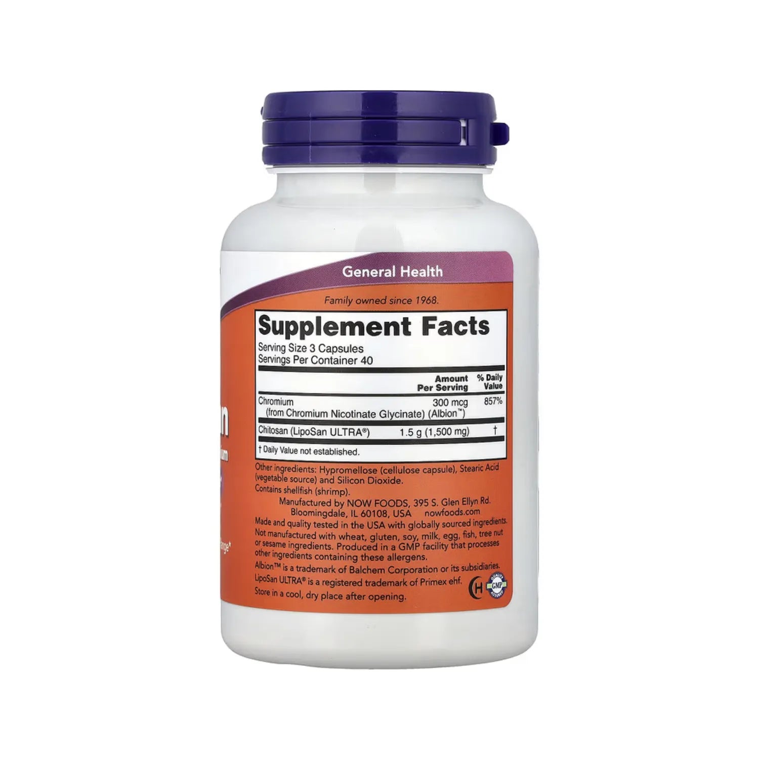 NOW FOODS QUITOSANO MÁS CROMO, 500 MG, 120 VEGCAPS SFN