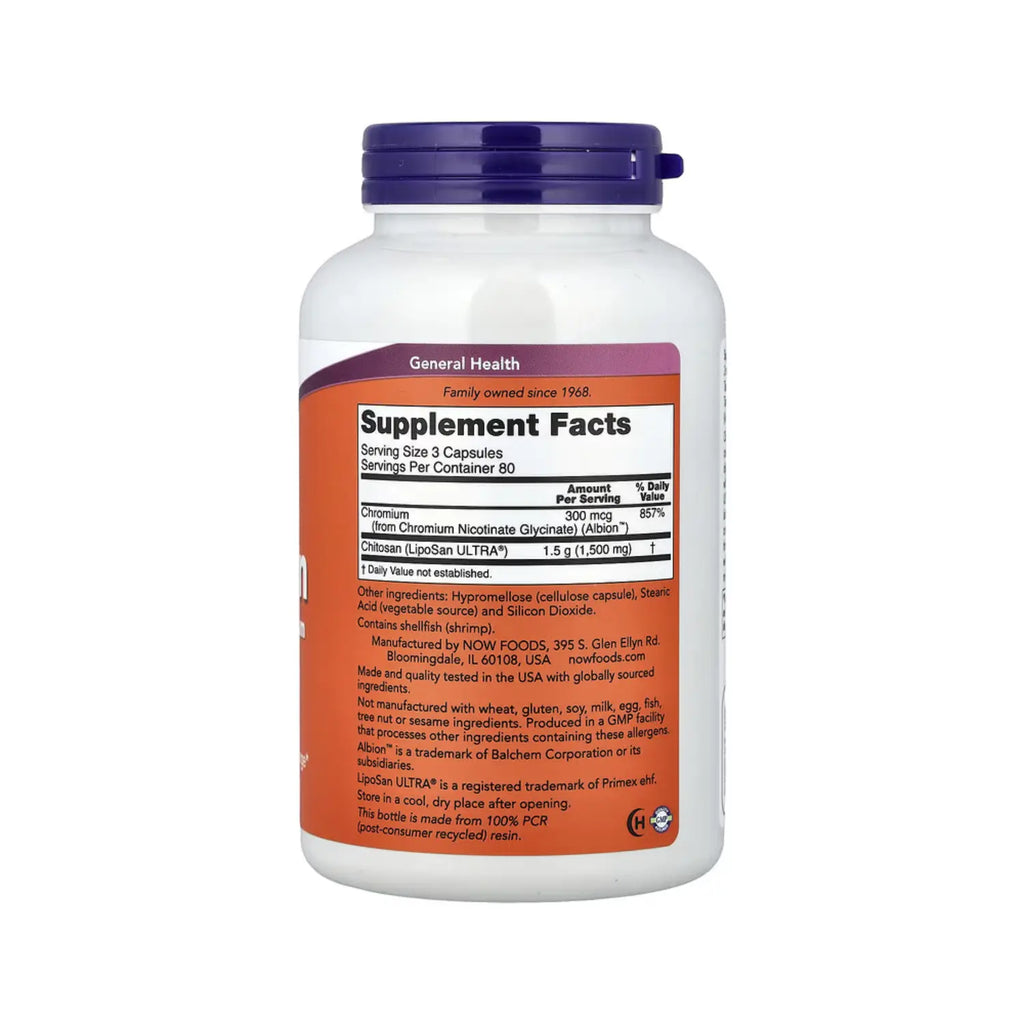 NOW FOODS QUITOSANO, 500 MG, 240 CAPSULAS SFN