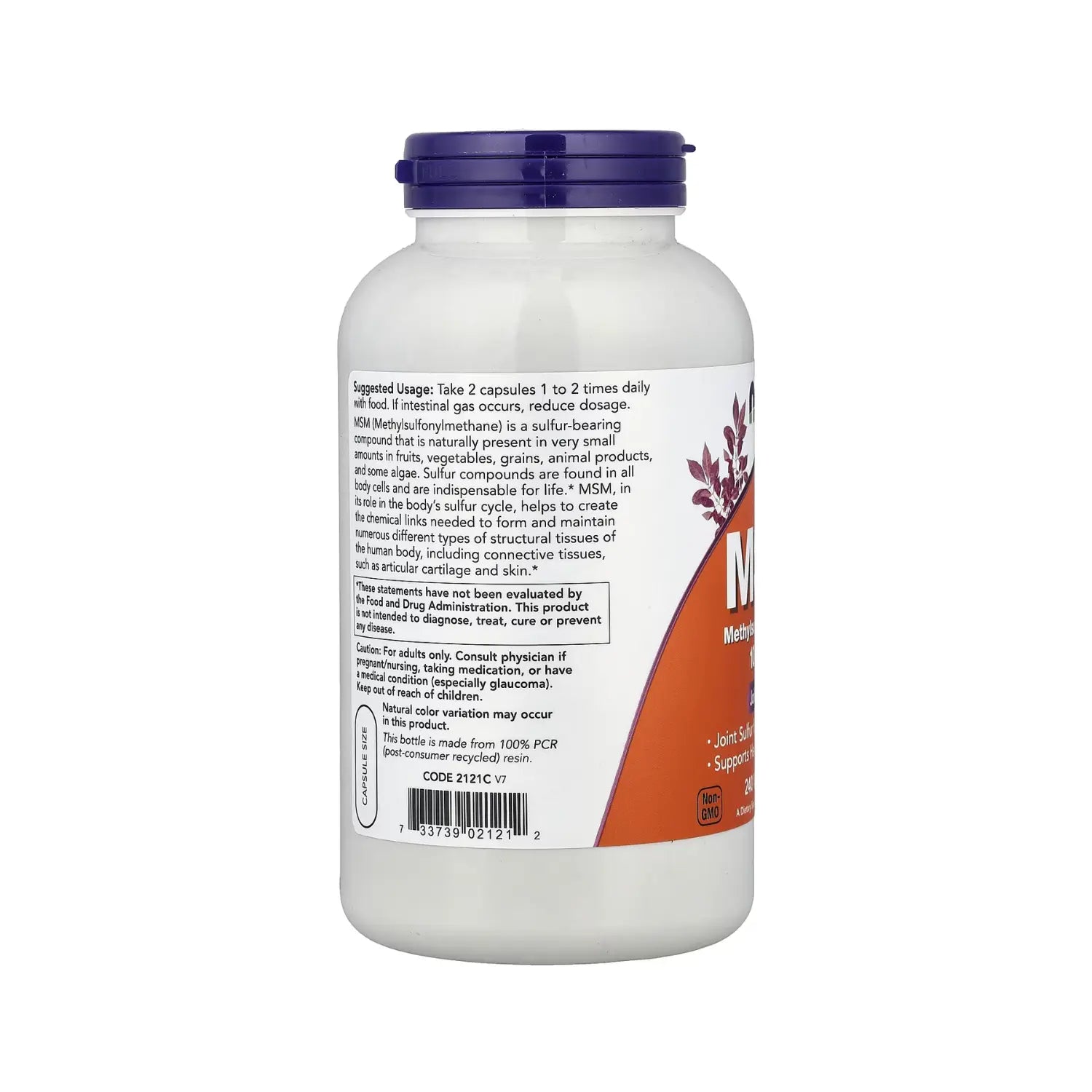 NOW FOODS, MSM, METILSULFONILMETANO, 1000 MG, 240 CAPS SFN
