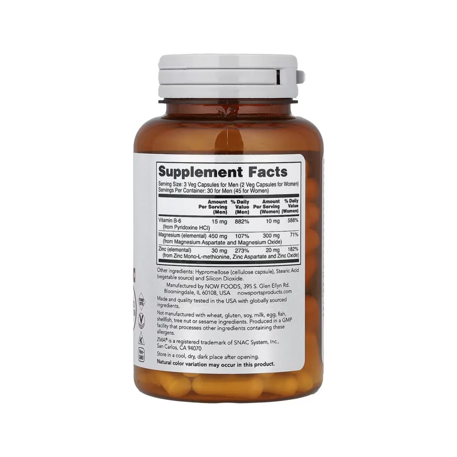 NOW FOODS, SPORTS, ZMA, RECUPERACIÓN DEPORTIVA, 90 CAPS SFN