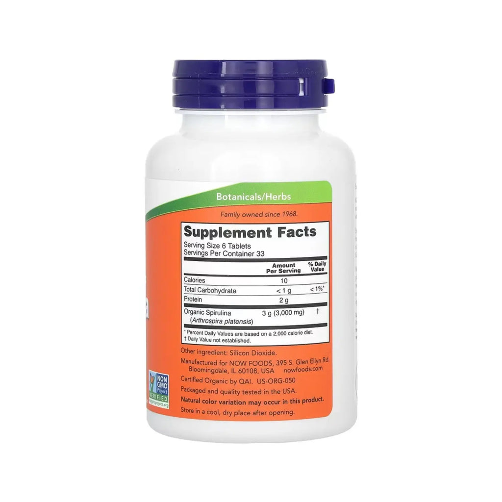 NOW FOODS ESPIRULINA ORGÁNICA PURA 200TABS 500MG C/U SFN