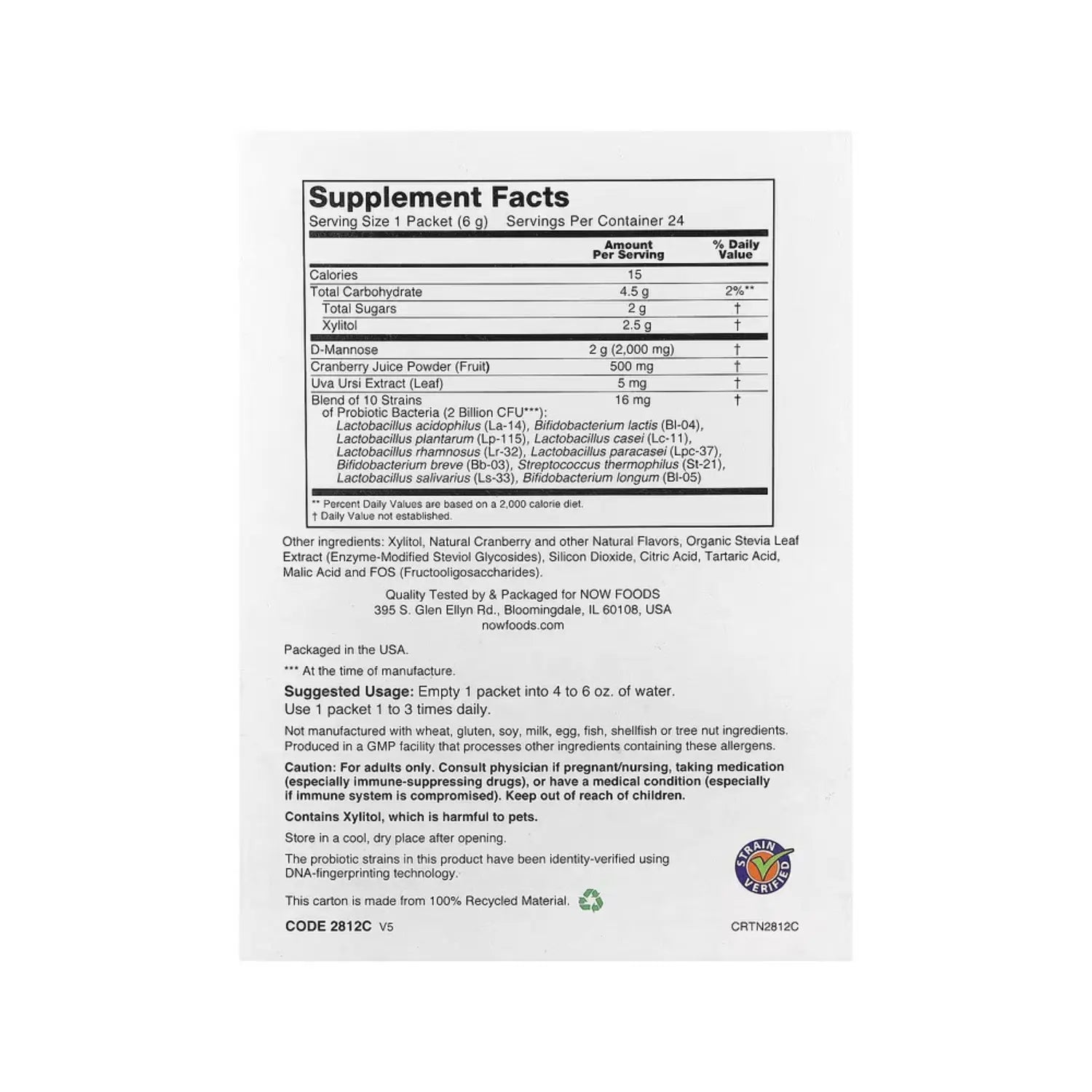 NOW FOODS CRAN & MANNOSE WITH PROBIOTICS STICKS 24/PK