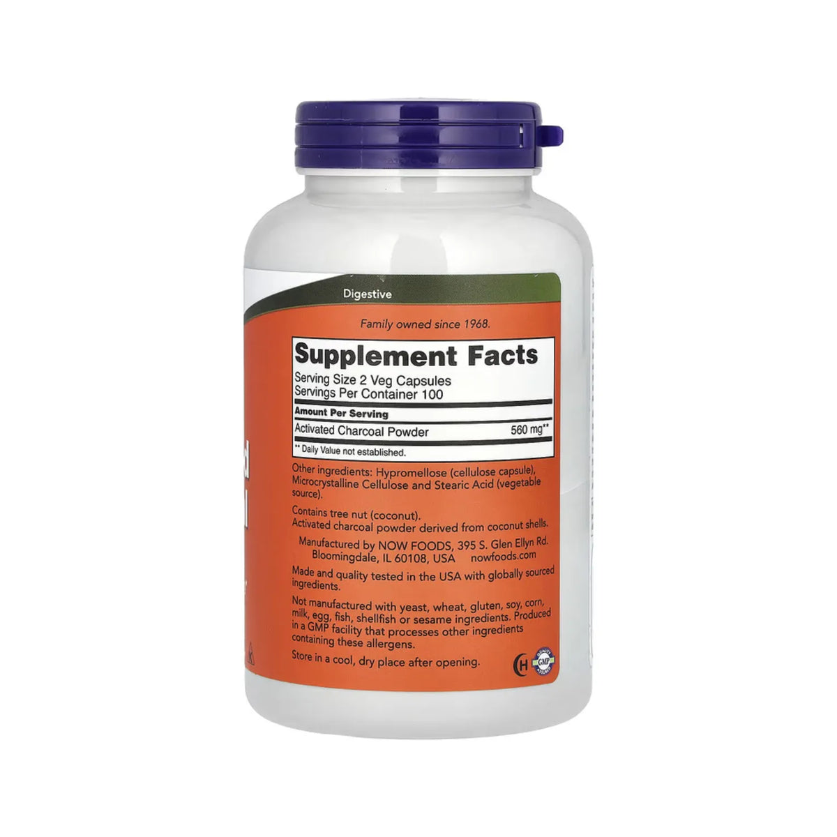Now Foods Carbón Vegetal Activado 200 Cápsulas Vegetales