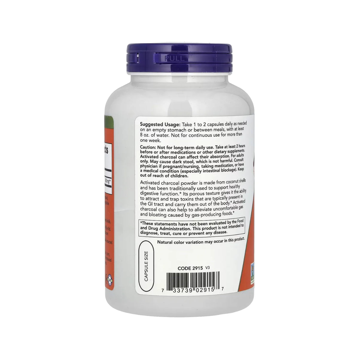 Now Foods Carbón Vegetal Activado 200 Cápsulas Vegetales