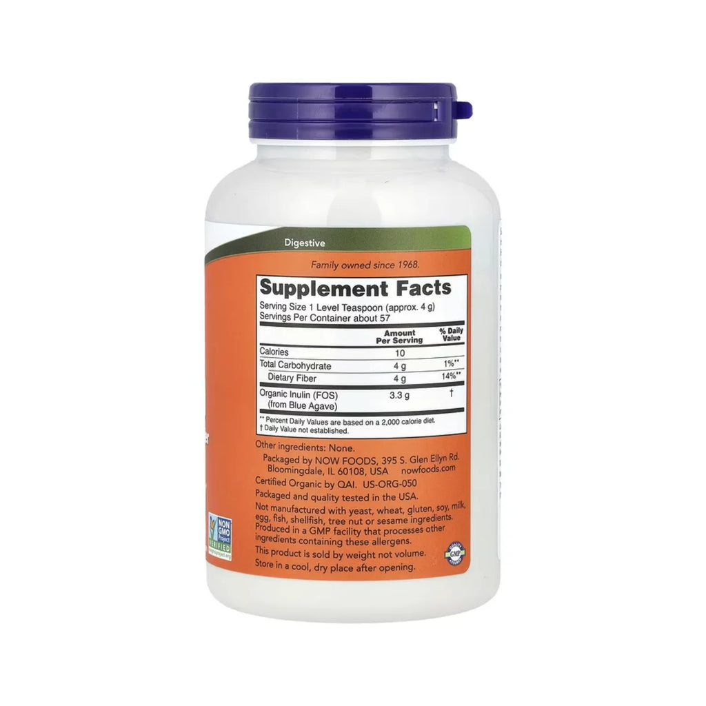 NOW FOODS INULINA ORGÁNICA POLVO PURO PREBIÓTICO 227G SFN