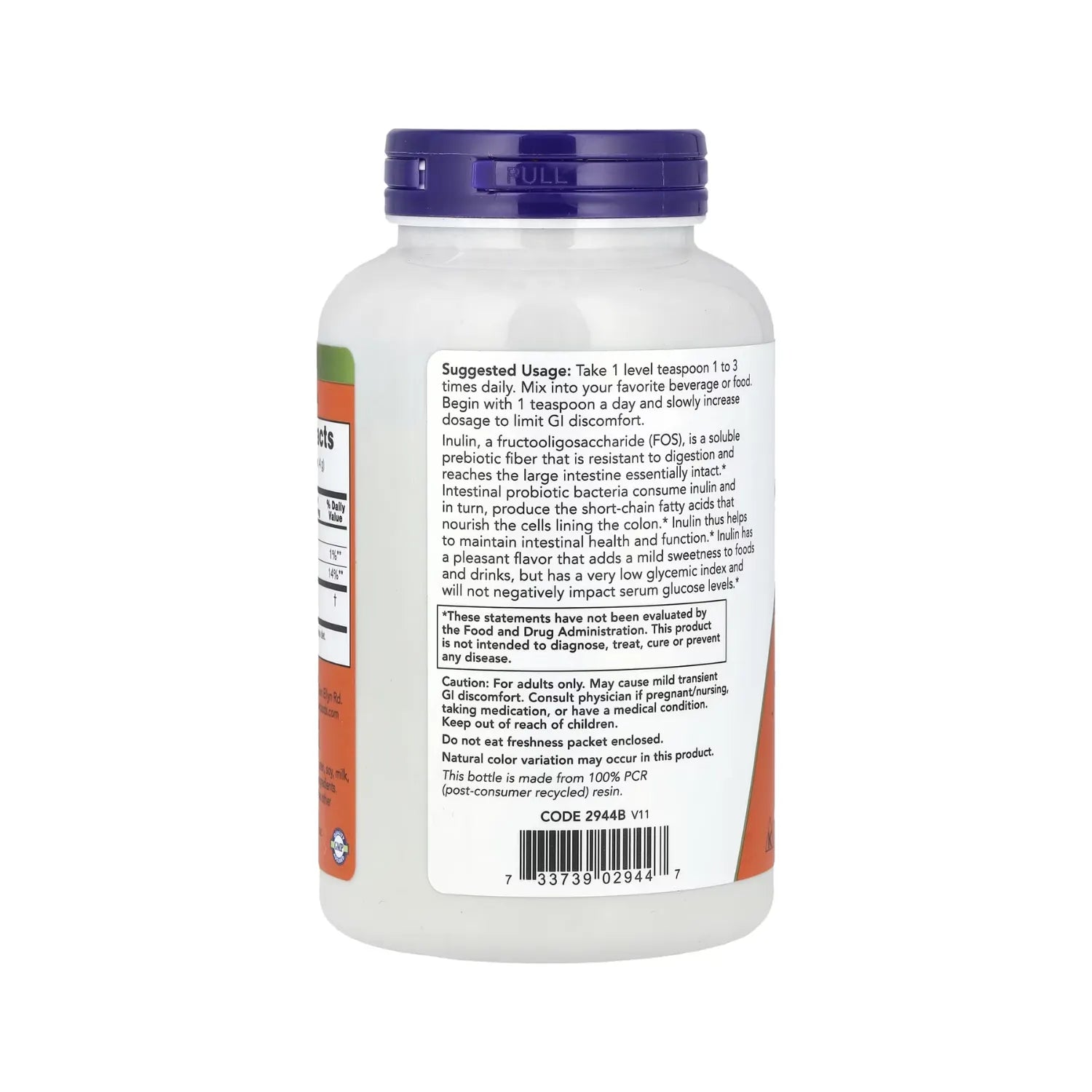 NOW FOODS INULINA ORGÁNICA POLVO PURO PREBIÓTICO 227G SFN