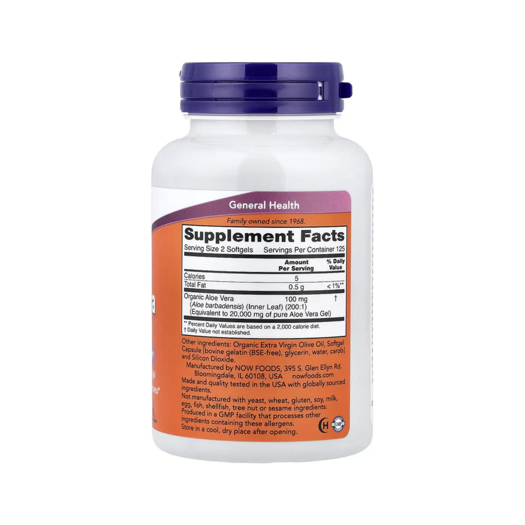 NOW FOODS ALOE VERA GELS 250 CAPSULAS BLANDAS SFN