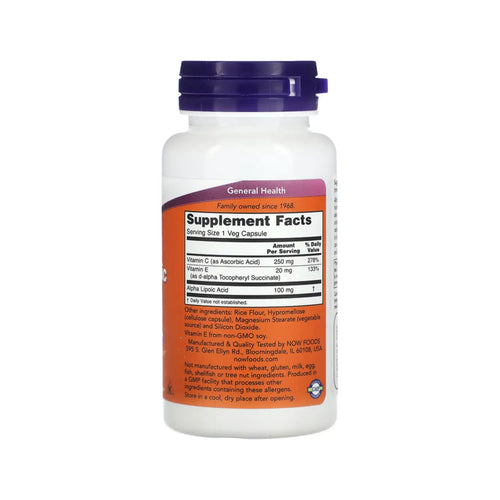 ÁCIDO ALFA LIPOICO 100MG 60CAPS NOW FOODS SFN