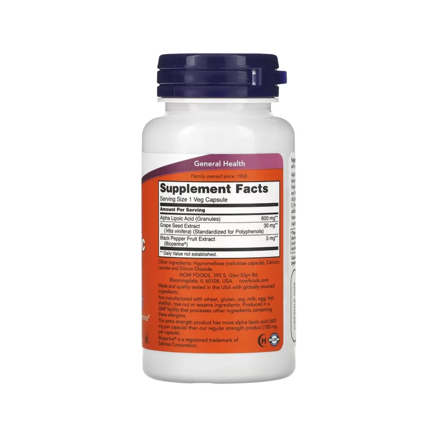 ÁCIDO ALFA LIPOICO FUERZA EXTRA, 600MG 60CAPS NOW FOODS SFN