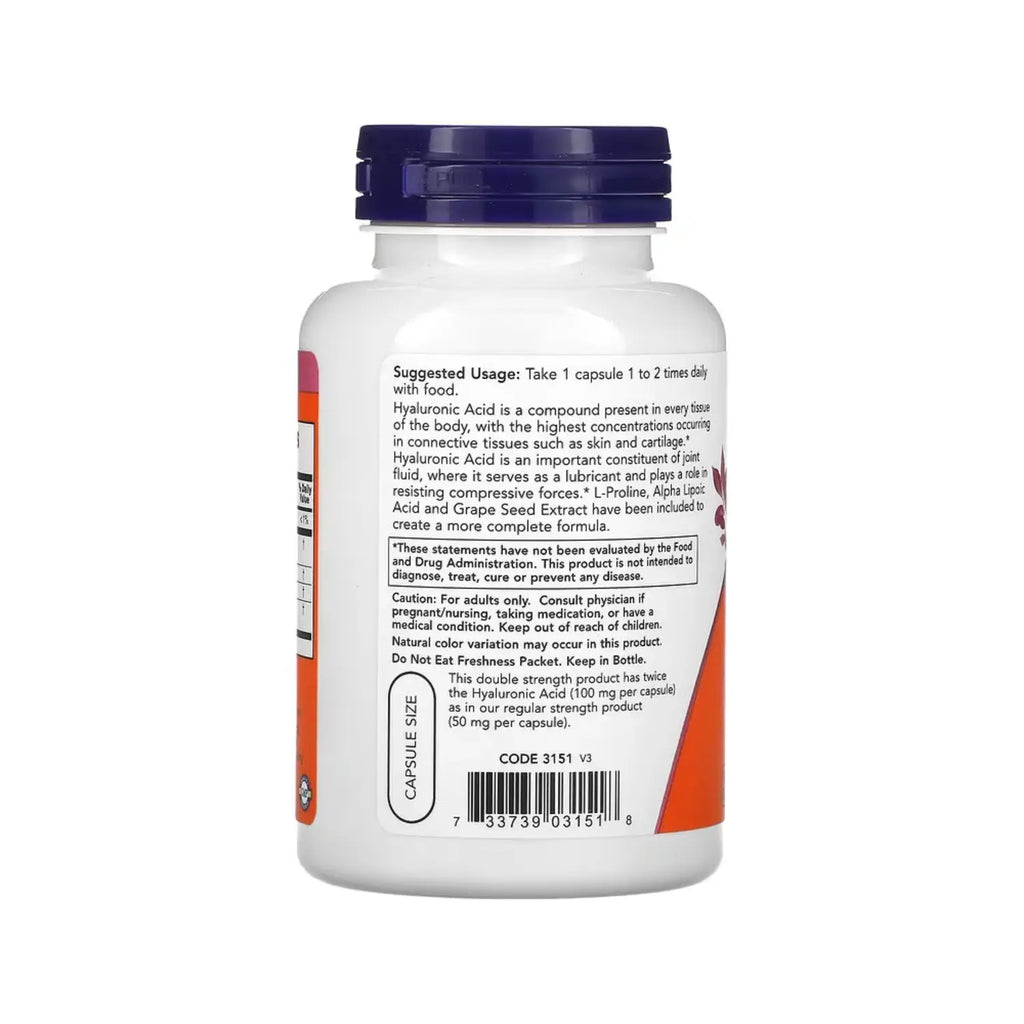 NOW FOODS ACIDO HIALURONICO DOBLE ACCION 100MG 120VCAPS SFN
