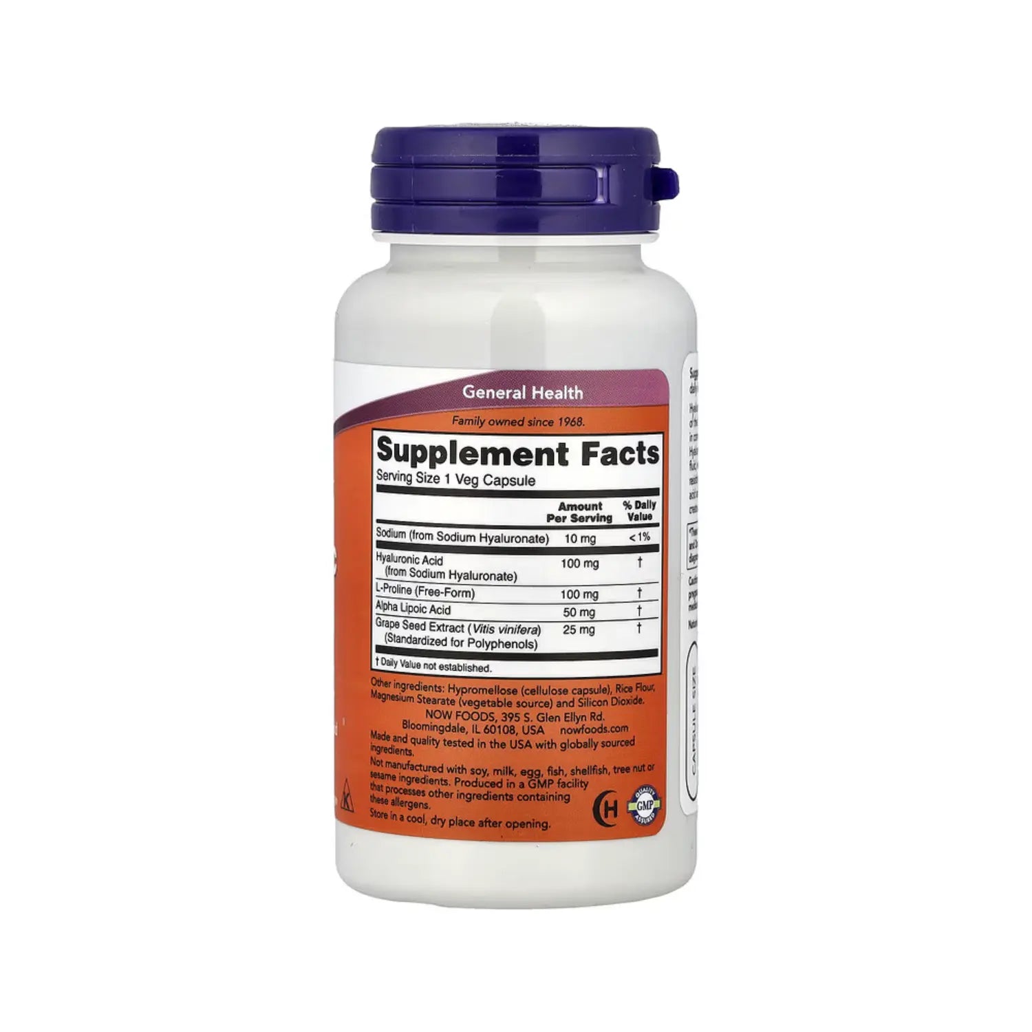 NOW FOODS ACIDO HIALURONICO DOBLE FUERZA 100MG 60VCAPS SFN