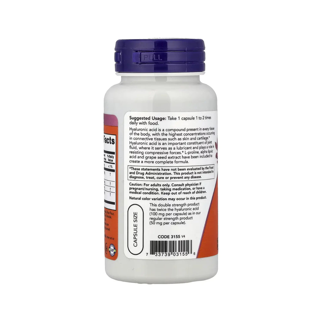 NOW FOODS ACIDO HIALURONICO DOBLE FUERZA 100MG 60VCAPS SFN
