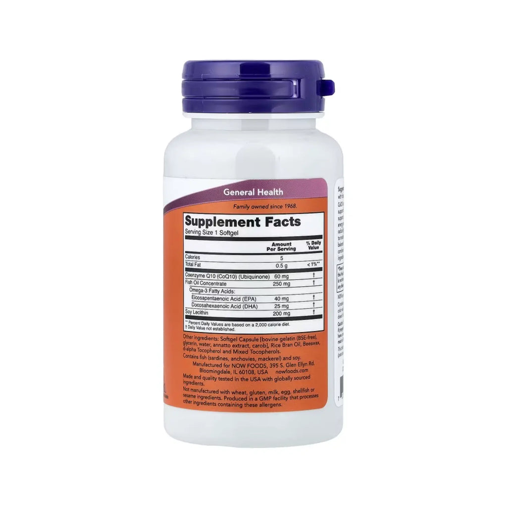 NOW FOODS COQ10 60MG CON OMEGA 3 60SOFTCAPS SFN