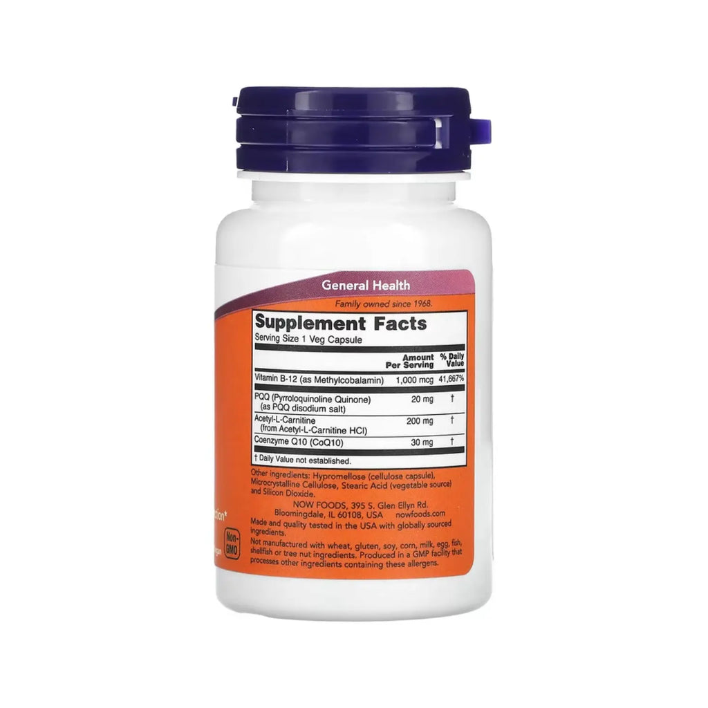 NOW FOODS PQQ ENERGY CON VITAMINAB-12 20MG 30CAPS SFN