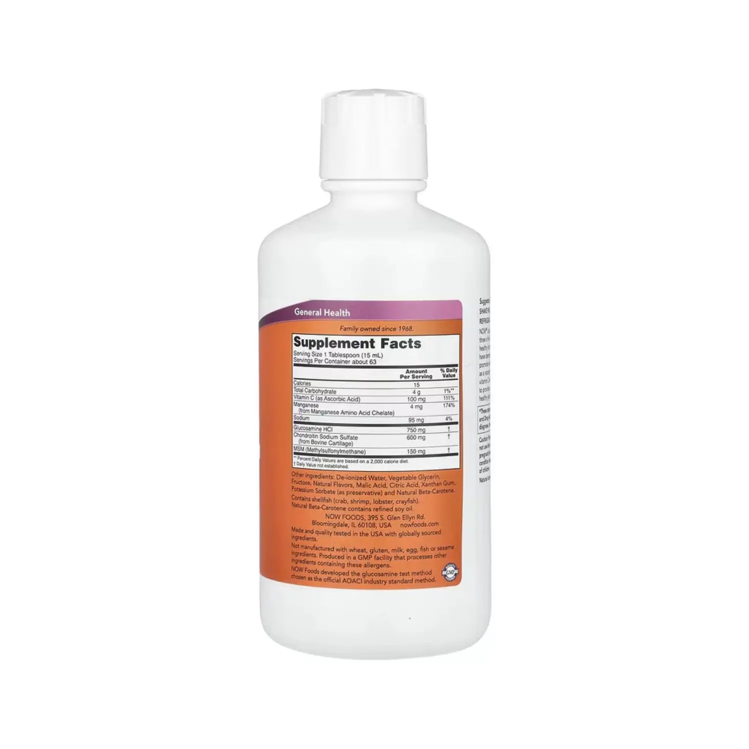 NOW FOODS GLUCOSAMINA Y CONDROITINA LIQUIDAS CON MSM 32oz SFN