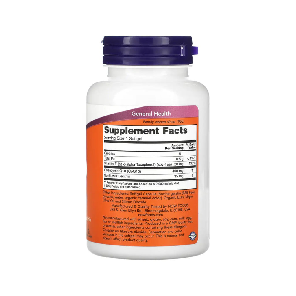Now Foods Coq10 400 Mg Con Vitamina E 60 Softgels Sfn