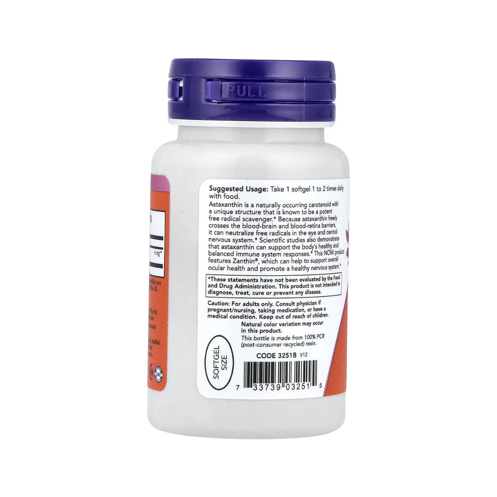 NOW FOODS, ASTAXANTINA, 4 MG, 60 CÁPSULAS BLANDAS SFN