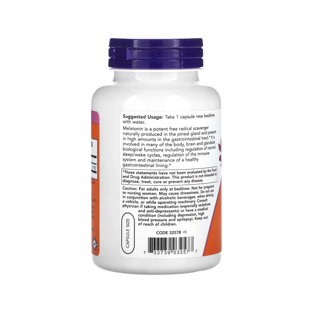 NOW FOODS, MELATONINA, 3 MG, 180 CÁPSULAS VEGETALES SFN