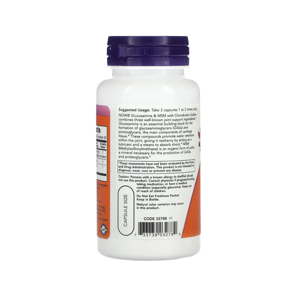 NOW FOODS GLUCOSAMINA 1100MG Y MSM 500MG 60 VEGCAPS SFN