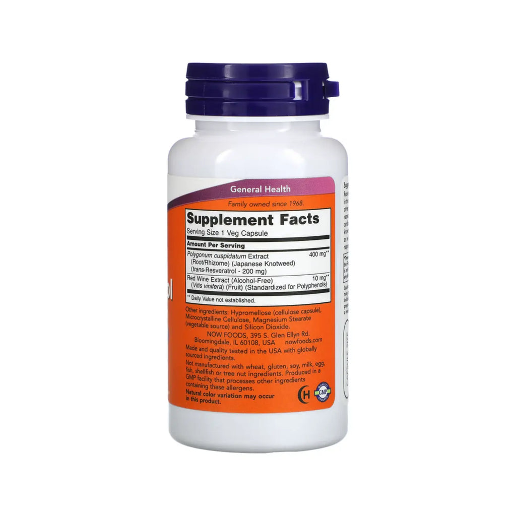 NOW FOODS RESVERATROL NATURAL 200MG 60CAPS VEGANO SFN