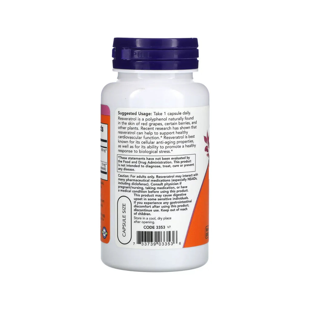 NOW FOODS RESVERATROL NATURAL 200MG 60CAPS VEGANO SFN