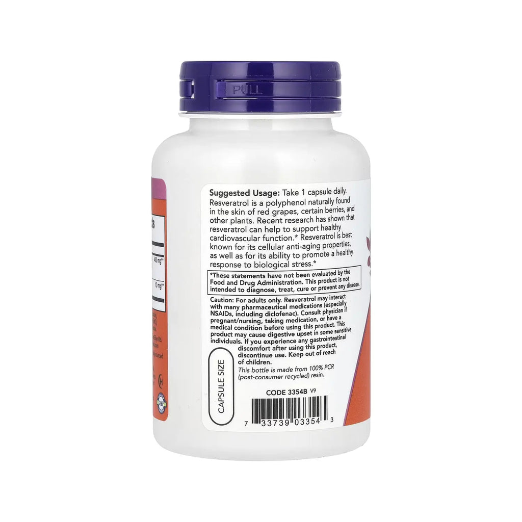 NOW FOODS RESVERATROL NATURAL 200 MG 120 CAPSULAS SFN