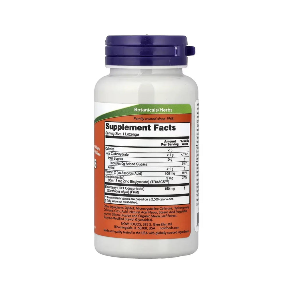 NOW FOODS, SAMBUCUS, ZINC Y VITAMINA C, 60 PASTILLAS SFN